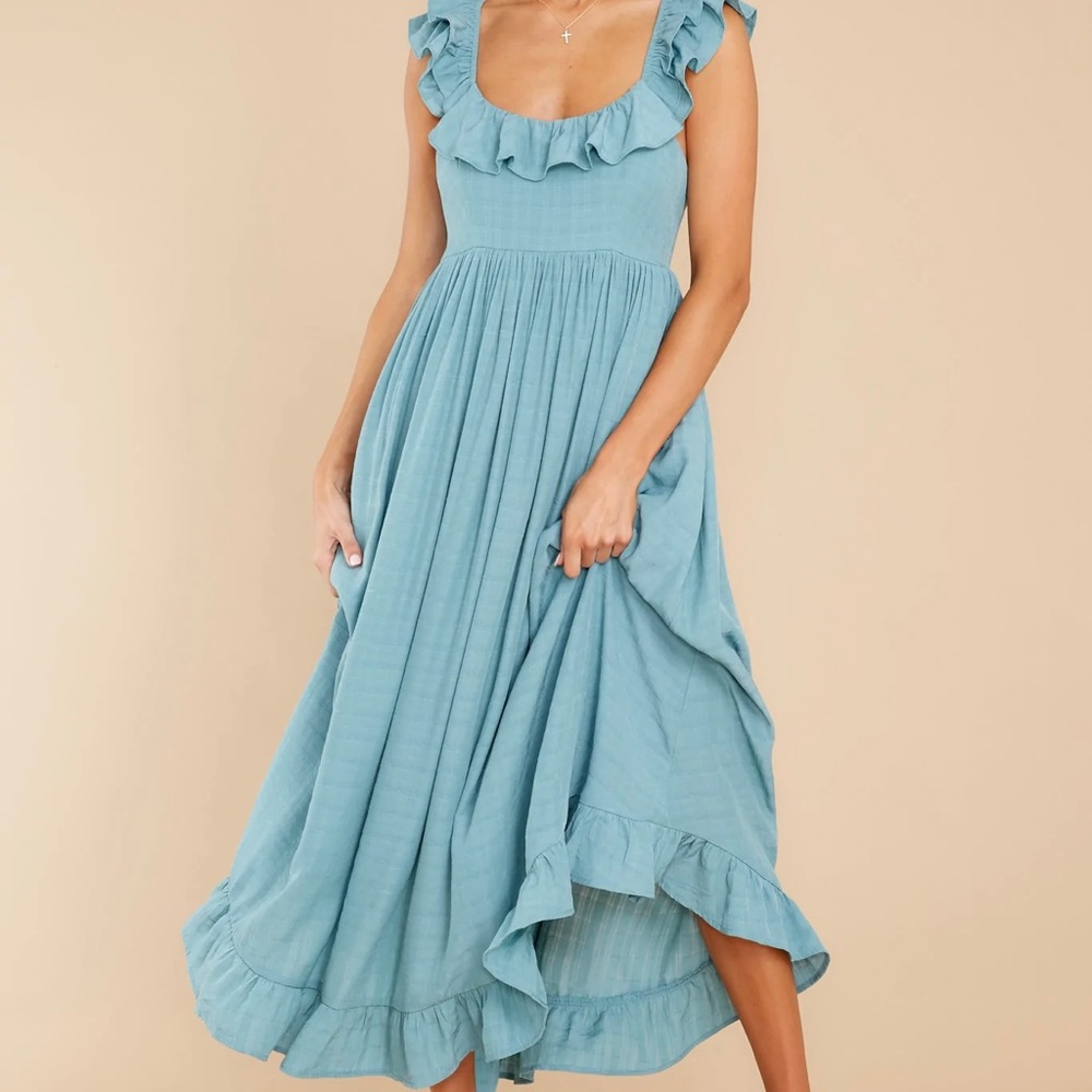 Red Dress- Your Dream Girl Turquoise Blue Midi Dress Size M